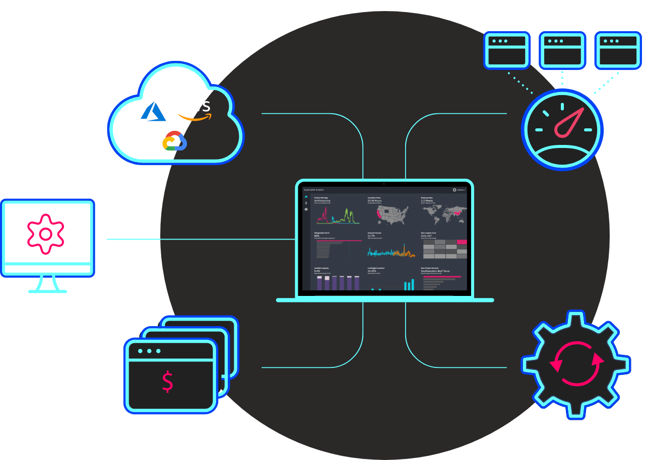 Laptop with connecting icons