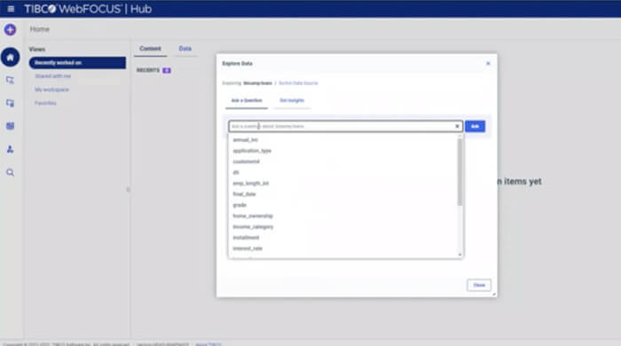 ibi WebFOCUS 9.1 New Natural Language Query screenshot